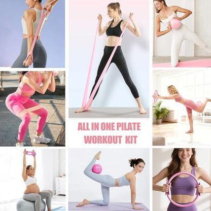 Pilates Kit for Women, Pilates Ring and Ball Set with Yoga Mat Bag, 12-Pcs - color: Blush Pink Essentials