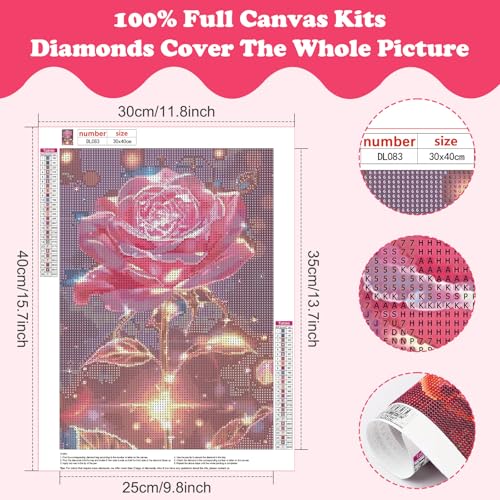 SENQAO Rose Diamond Art Kits for Adults, Valentine's Day Diamond Painting Kit for Beginners, Round 5D DIY Diamond Dots, Full Drill Painting Kit Art and Crafts for Adults Home Wall Decor 12x16inch - color: rose