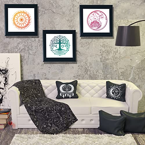 9 Pieces Large Mandala Sun and Moon Stencil Butterfly Flower Tree Paint Stencils for Crafts Reusable Templates Star Celestial Stencils for Painting Wood Wall Furniture Home Decor (Sun Moon)