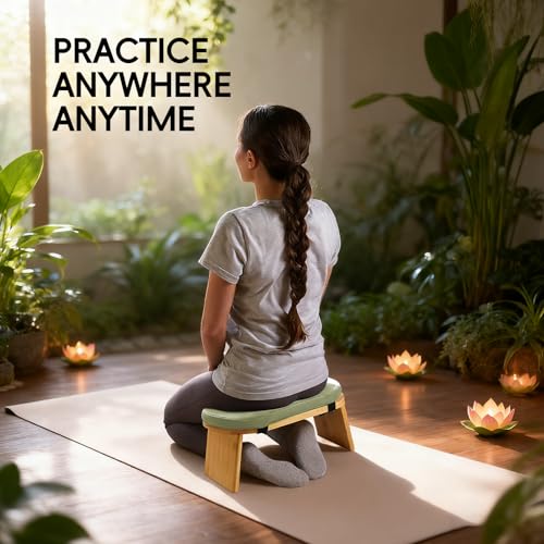 Natural Beech Wood Yoga Bench, Ergonomic Design for Kneeling, Meditation, Pilates, FSC Certified (Green) - color: Green