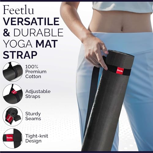 Yoga Mat Straps 2 in 1 - Cotton - Adjustable anti-slip straps for yoga, pilates, stretching, for carrying mats - color: Black