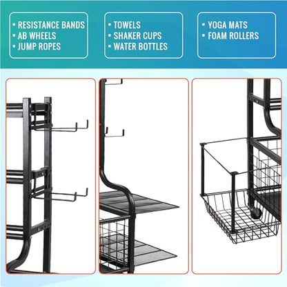 STUFFSTASH Dumbbell Rack for Home Gym, Heavy Duty Weight Rack for Dumbbells, Adjustable Dumbbell Stand with Storage, 700LB Capacity Gym Equipment Organizer with Wheels