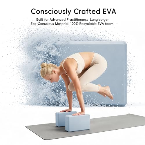 High Density EVA Yoga Blocks 2 Pack, 280g Pro-Level Exercise Brick (46-50 Shore C Firmness), Odor-Free & Non-Slip Foam Props for Yoga, Pilates & Stretching - color: ice blue