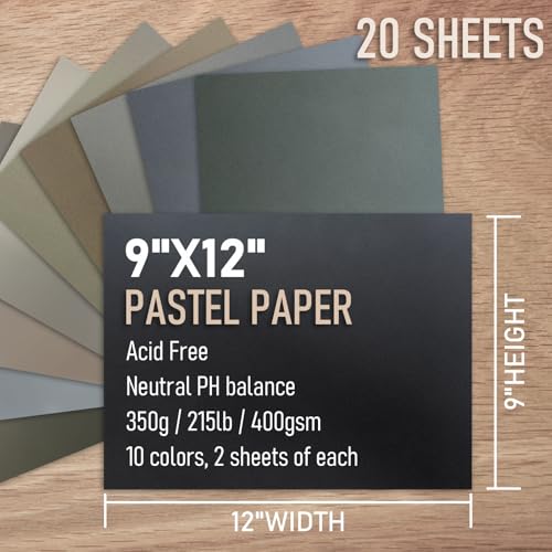 (20 Sheets) PATRON Pastel Paper for Artists, Assorted Colors, 9x12 inches, (215lb/400gsm) 20 Sheets, Art Drawing Paper for Adults and Students - size: 9*12（20 Sheets）