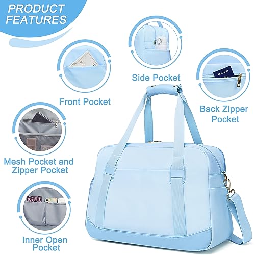 Sports Gym Bag for Women, Travel Duffle Bag with Shoe Compartment & Wet Pocket, Fitness Yoga Bag - color: Blue
