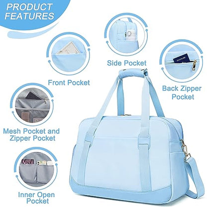 Sports Gym Bag for Women, Travel Duffle Bag with Shoe Compartment & Wet Pocket, Fitness Yoga Bag - color: Blue