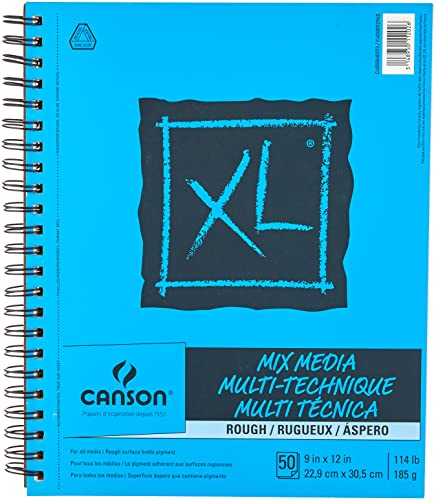 Canson XL Series Mixed Media Pad, Rough Texture, Side Wire, 9x12 inches, 50 Sheets – Heavyweight Art Paper for Watercolor, Gouache, Marker, Painting, Drawing, Sketching - size: 9x12, style: Mixed Media, Rough
