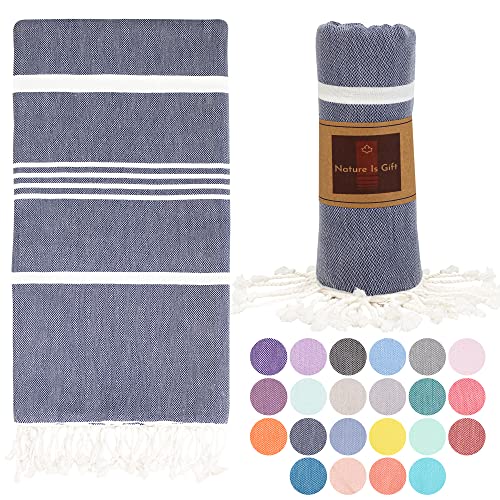 Beach Towel 100% Cotton Turkish Beach Towel Adult 38x70 Inch Pre-washed Absorbent Extra Large|Sand Free Quick Dry BathTowels|Lightweight Blanket|Travel Cruise Camping Spa Gym Yoga Towel|Blue Depths - color: Navy