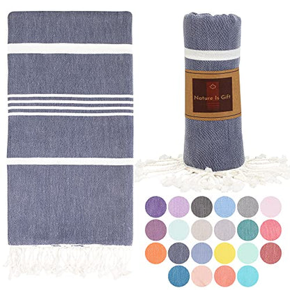 Beach Towel 100% Cotton Turkish Beach Towel Adult 38x70 Inch Pre-washed Absorbent Extra Large|Sand Free Quick Dry BathTowels|Lightweight Blanket|Travel Cruise Camping Spa Gym Yoga Towel|Blue Depths - color: Navy