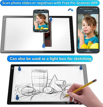 Eyesen Slide Viewer Light Box, for Scanning Film Negatives and Slides, Artist Sketching, A4 Ultra-Thin Light Pad Scanner with 3 Adjustable Brightness, USB Powered