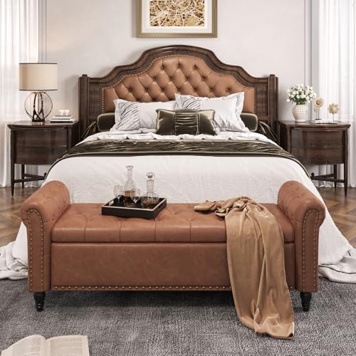 FiveWillowise 65" Bedroom Bench, End of Bed Bench with Storage, Brown - color: Brown, size: 65-inch