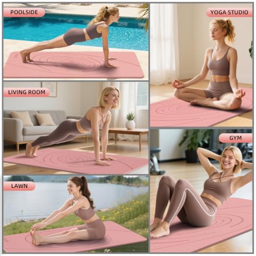 Large Yoga Mat Thick, 76"x32"x0.31"Wide POE Exercise Mat with Non-Slip Surface & Carry Strap, Anti-Tear Workout Mat for Yoga, Pilates, Fitness - color: Peach pink