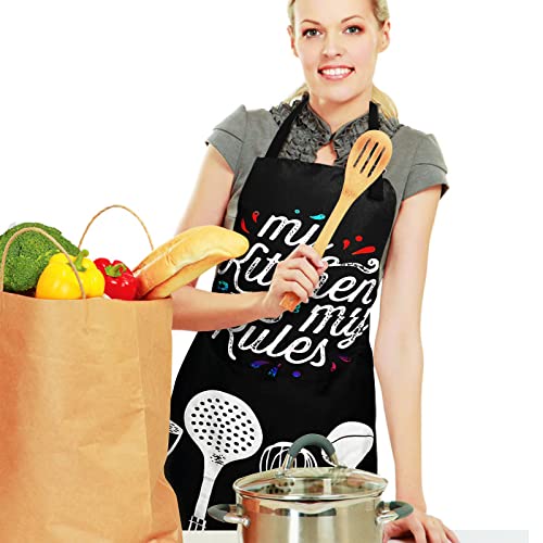 Adjustable Waterproof Apron Bib Apron with 2 Pockets Cooking Kitchen Aprons for Women Men Chef - color: My Kitchen My Rules Apron
