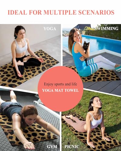 Leopard Print Yoga Towel for Hot Yoga Non Slip, Brown Yellow Retro Animal Fur Pattern Absorbent Yoga Sweat Mat Towels Microfiber Hot Bikram Pilates Fitness Towel 26"x70" - size: 26x70in