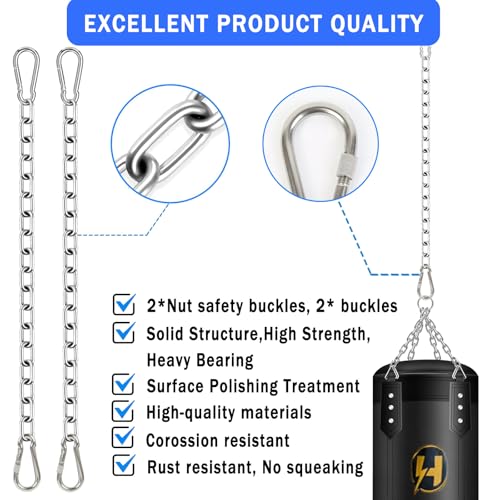 Heavy Duty Stainless Steel Chains, Heavy Punching Bag Chain with 2 Carabiners, 550LB Capacity Hammock Hardware Kit for Swing Chairs Hammocks Punching Bags Yoga Trapeze Indoor & Outdoor Gym