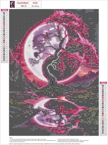 MXJSUA Yin-Yang Tree Moon Diamond Art Painting Kits for Adults, Full Drill 5D Round Dots Diamonds Paint Picture for Beginners, Gem Art Painting Craft Kits for Home Decor Gift 12x16 inch - color: Yin-yang Tree Moon