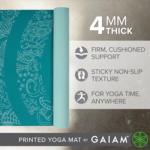 Gaiam Yoga Mat Classic Print, 4mm Non-Slip Mat - color: Under the Sea