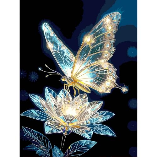Paint by Numbers Kit for Adults,Crystal Butterfly Paint by Number 16x20 In | Paint by Number for Beginner,Adult Paint by Number,HD Color Canvas,DIY Tool Kits,Stress Relief Craft,Great Gift,Without Frame - color: MT6281