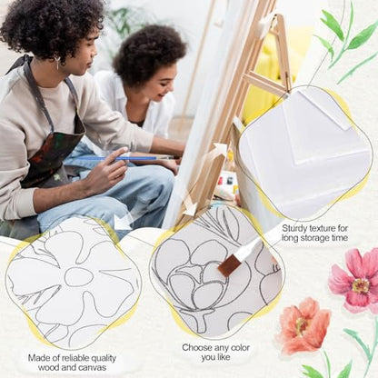Sherr 96 Pcs 12 Sets Pre Drawn Canvas Kit for Painting Craft Sip and Paint Kit for Adults Pre Printed Canvas Painting Favor for DIY Birthday Gifts Adult's Date Party, 8 x 10 Inches(Flower) - style: Flower