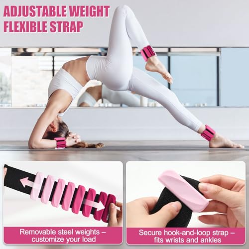 Ankle Wrist Weights for Women 2lbs/4lbs Pairs Adjustable Silicone Weights - color: Gradient Pink, size: 2 lbs Pair (1 lb Each)