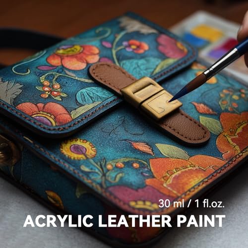 Acrylic Leather Paint, 18 Colors with Deglazer & Finisher | All-in-One Kit, Flexible & Waterproof Leather Dye for Shoes, Bags, Jackets, Sneakers, Couches, Car Seats, Sofa,1 fl oz Each