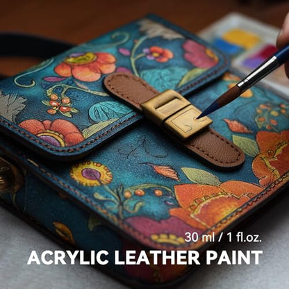 Acrylic Leather Paint, 18 Colors with Deglazer & Finisher | All-in-One Kit, Flexible & Waterproof Leather Dye for Shoes, Bags, Jackets, Sneakers, Couches, Car Seats, Sofa,1 fl oz Each
