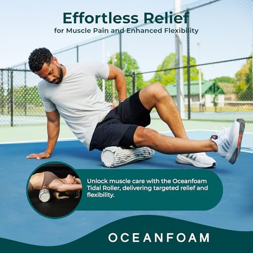 Oceanfoam Tidal Roller - Black Marbled - Muscle Massage Foam Roller for Back Pain & Stretching - Firm and Ergonomic Wide Wave Textured - Yoga, Athletics, & Wellness - Full Size, 20" x 5" - color: Black Marbled