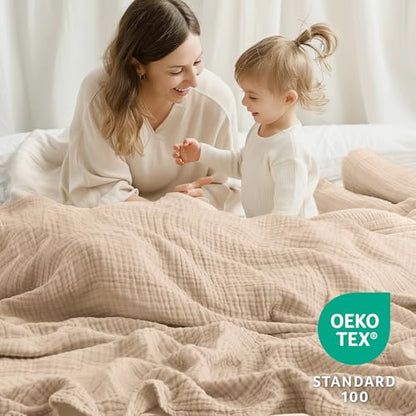 100% Cotton Muslin Blanket 40" x 40", Breathable and Lightweight Cotton Throw Blankets, Soft Cooling Summer Gauze Blanket for All Season, Beige - color: 01 - Beige, size: Baby ( 40"x40")