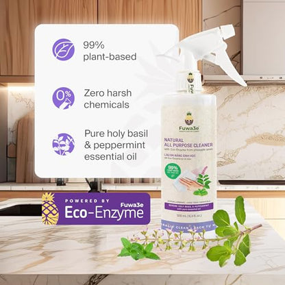 Fuwa3e Pineapple Enzyme Natural All Purpose Cleaner Spray Serene Holy Basil & Peppermint - 16.9oz 3 Pack - Multi Surface Cleaner 99% Plant Based Cleaner from Discarded Pineapple Peels - size: 16.9 Fl Oz (Pack of 3)
