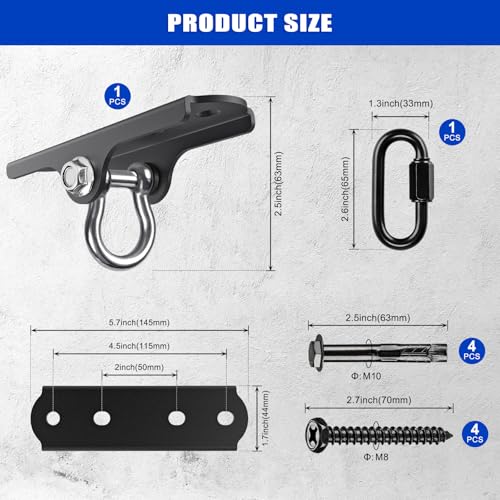 Dolibest Heavy Duty Swing Hanger, Ceiling Mount Swing Hook,One-Piece Design Base, Swing Set Hardware for Punching Bag, Boxing, Hammock Chair, Yoga Swing, Porch Swing, Swing Seat (180° Rotation) - color: C: 180° Swing Swing Hanger With Carabiner