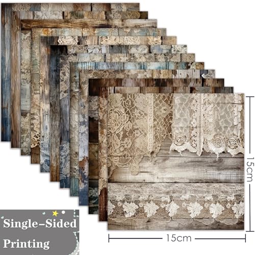 Vintage Lace Scrapbook Paper Pad, 6 x 6 Inch Rustic Wood Grain 160gsm Cardstock, 24 Sheets Shabby Chic Craft Paper for Bridal Album, Wedding Invitation DIY - color: Old Lace - 6×6