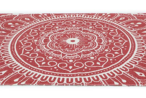 Hand Woven 100% Cotton Yoga Mat- Thick Handloom Made in India- for Gym Floor Exercise - Runner for Bedroom - color: Red