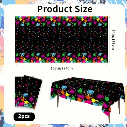 2 Pack Neon Table Cloths, 108 x 54 Inch Glow Party Table Covers Disposable Table Cover Graffiti Paint Glow Table Cloths for Halloween Birthday Black Light Neon Party Decorations - size: 2 PCS