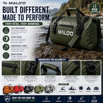 Malo’o Waterproof Dry Duffel, Heavy-Duty Roll Top Waterproof Gear Bag with Shoulder Strap & Molle Loops, Marine Duffel for Kayaking, Boating, Camping, Beach & Travel, Grey, 100L - color: Grey, size: 100L