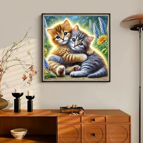 CHWGLFGG 5D Cute Cats Diamond Art Kits for Adults Beginners 13.7X 13.7 Inch | Animals Diamond Painting Kits DIY Full Round Drill Paint by Diamonds Dot Gem Art for Adults, Home Wall Decor - color: KM956-1