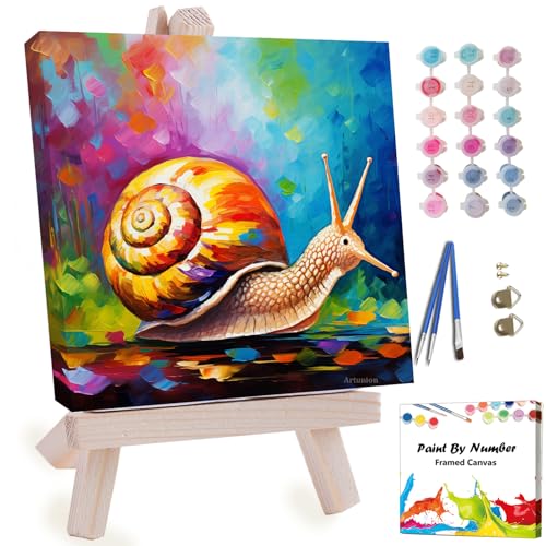 Artunion Framed Paint by Numbers Kit for Adults Beginners & Kids Ages 8-12,Snail Paint by Number with Frame,Animal Paint by Numbers Kit on Canvas 10 * 10 Inch Without Easel - color: ZXT-401-F
