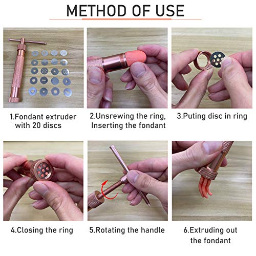 Fondant Extruder with 20 Discs, Sugar Paste Extruder,Clay Extruder, Cake Decor Tool Set - color: Champagne