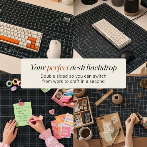 XNM Premium Self Healing Cutting Mat - 18 Inches by 24 inches - A2, 3 Layer Quality PVC Construction - Dual Sided, Imperial and Metric Grid Lines - Perfect for Cutting, Sewing, and Crafts - size: 24.4"L x 18.5"W