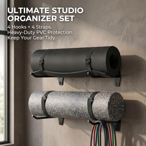 Yoga Mat Wall Mount Holder & Straps for Eyelet Workout Mat Hanging Storage