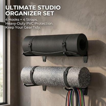 Yoga Mat Wall Mount Holder & Straps for Eyelet Workout Mat Hanging Storage
