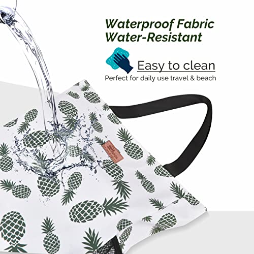 Buringer Large Waterproof Beach Bag for Women Sandproof Tote Bag with Zipper and Pockets Pool Bag for Travel Gym Vacation - color: Pineapple