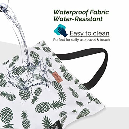 Buringer Large Waterproof Beach Bag for Women Sandproof Tote Bag with Zipper and Pockets Pool Bag for Travel Gym Vacation - color: Pineapple