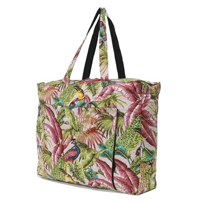 INDIAN CRAFT CASTLE Tote Bag with Yoga Mat Carrier Pocket Carryall Shoulder Bag for Office, Workout, Pilates, Travel, Beach and Gym - color: Pink & Green