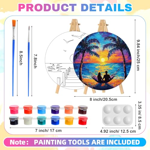 Supervitae 72 Piece Scenery Round Pre Drawn Canvas Kit 8" Paint and Sip Kit for Adults Painting Party Pre Printed Canvas DIY with Pictures Paints Easels Brushes for Party Gifts - size: 8", style: Scenery