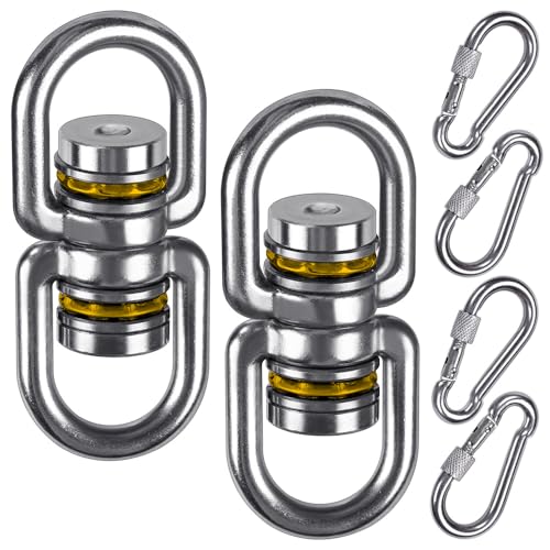 SELEWARE Heavy Duty Bearing Swing Swivel, 360° Rotation Hanging Accessory - color: 2 Pack Swivel (E) With 4 Carabiners