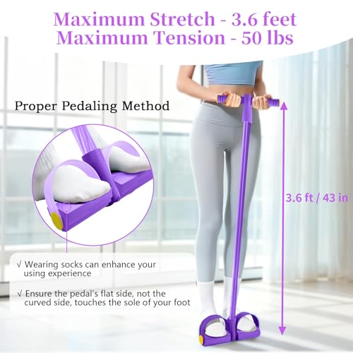 Pedal Resistance Band with Handle, Durable 6-Tube Exercise Bands - color: Purple