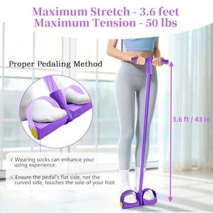 Pedal Resistance Band with Handle, Durable 6-Tube Exercise Bands - color: Purple