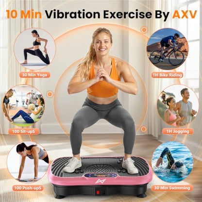 AXV Vibration Plate Fitness Platform Exercise Machine Body Vibrating Board | Curved Design Powerful 200W Bluetooth Oscillating Shake Plate for Lymphatic Drainage Recovery Whole Body Toning With Handles - color: BT.PRO.PINK