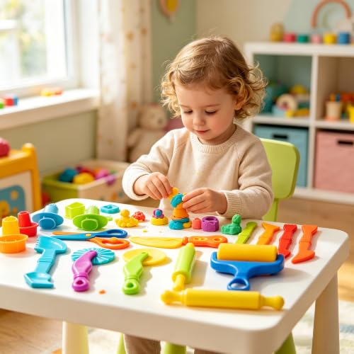 Kids Dough and Clay Play Tools – 25 Pcs Modeling Clay Accessories with Rolling Pin, Cutters & Extruder – Toddler Craft Kit for Preschool Learning and Creative Play - size: 25pcs