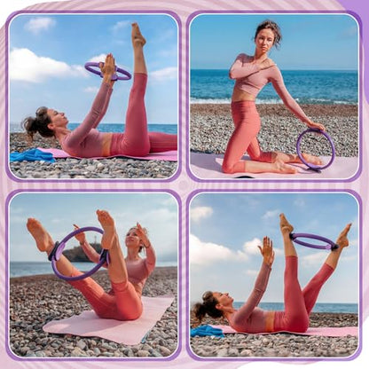 12 Pcs Pilates Rings 14 Inch and 12 Inch Exercise Ring Magic Circle Yoga Ring Lightweight Flexible Workout for Fitness Training Physical Therapy Full-Body Toning and Shaping - color: Black,Purple